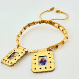 Pulsera Dorada Escapulario Cilindro Lunar Diamantados 19und 2.9gr / 3mm-4mm Oro Amarillo 18K *
