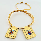 Pulsera Dorada Escapulario Cilindro Lunar Diamantados 19und 2.9gr / 3mm-4mm Oro Amarillo 18K *