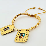 Pulsera Dorada Escapulario Cilindro Lunar Diamantados 19und 2.9gr / 3mm-4mm Oro Amarillo 18K *