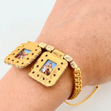 Pulsera Dorada Escapulario Cilindros Diamantados 8und 2gr / 3mm-4mm Oro Amarillo 18K *