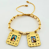 Pulsera Dorada Escapulario Cilindros Diamantados 11und 2gr / 3mm-4mm Oro Amarillo 18K *