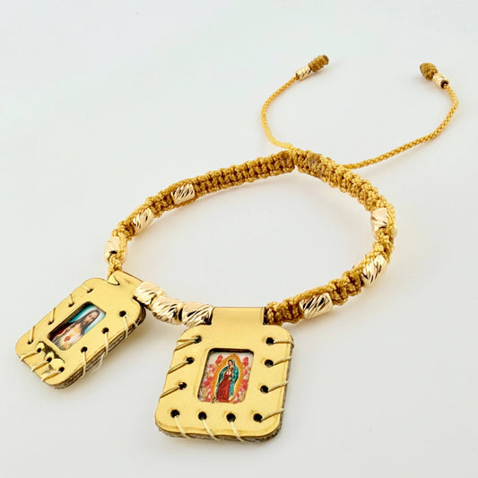 Pulsera Dorada Escapulario Cilindros Diamantados 11und 2.9gr / 3mm-5mm Oro Amarillo 18K *