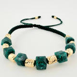 Green Bracelet Cubic Emerald Diamond Cut Cylinders 10pcs 2.6gr / 3mm-5mm 18K Yellow Gold ©