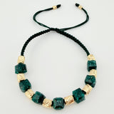 Green Bracelet Cubic Emerald Diamond Cut Cylinders 10pcs 2.6gr / 3mm-5mm 18K Yellow Gold ©