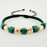 Green Bracelet Cubic Emerald Diamond Cut Cylinders 6pcs 1.4gr / 3mm-5mm 18K Yellow Gold ©