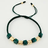 Green Bracelet Cubic Emerald Diamond Cut Cylinders 6pcs 1.4gr / 3mm-5mm 18K Yellow Gold ©