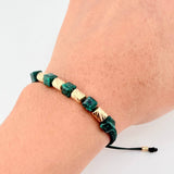 Green Bracelet Cubic Emerald Diamond Cut Cylinders 6pcs 1.4gr / 3mm-5mm 18K Yellow Gold ©