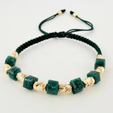 Green Bracelet Cubic Emerald Diamond Cut Cylinders 10pcs 1.6gr / 3mm-4mm 18K Yellow Gold ©