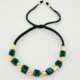 Green Bracelet Cubic Emerald Diamond Cut Cylinders 10pcs 1.6gr / 3mm-4mm 18K Yellow Gold ©