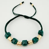 Green Bracelet Cubic Emerald Diamond Cut Cylinders 6pcs 1.4gr / 3mm-5mm 18K Yellow Gold ©