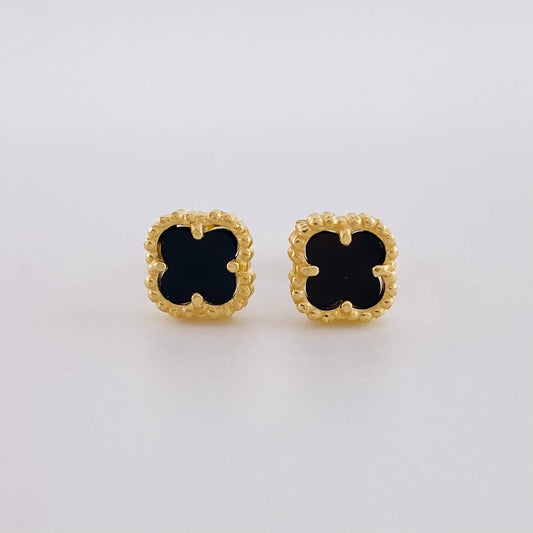 Stud Earrings Clover Onyx 2.05g / in / 7.3mm Yellow Gold 18K