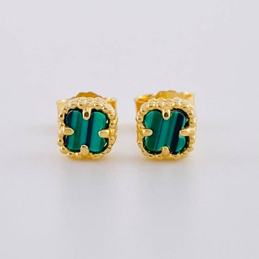 Stud Earrings Clover Malachite 1.25g / in / 5.05mm Yellow Gold 18K
