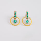Stud Earrings Pendant In Hoop 3.75gr / 2.2cm / Emeralds 66Pts   18K Yellow Gold ©