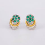 Topos Tres Aros Sello Flor 3.25gr / 1.3cm / Esmeraldas 22pts Diamantes 7pts Dos Oros Amarillo Blanco 18K (Joya) ©