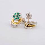Topos Tres Aros Sello Flor 3.25gr / 1.3cm / Esmeraldas 22pts Diamantes 7pts Dos Oros Amarillo Blanco 18K (Joya) ©