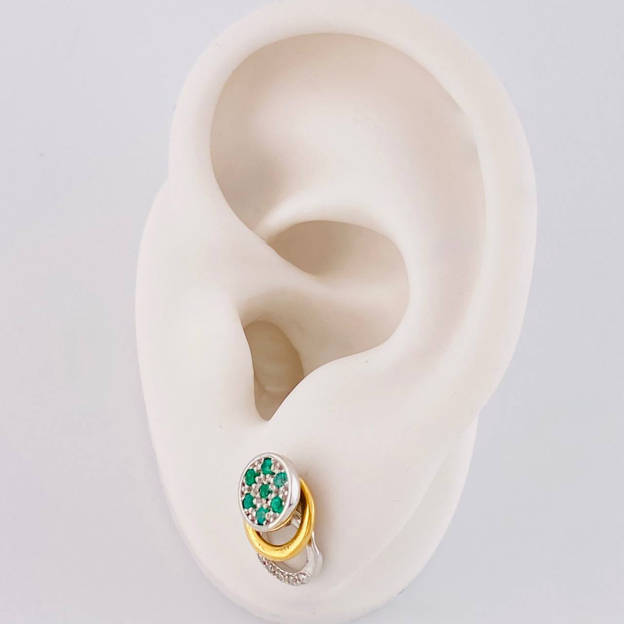 Topos Tres Aros Sello Flor 3.25gr / 1.3cm / Esmeraldas 22pts Diamantes 7pts Dos Oros Amarillo Blanco 18K (Joya) ©