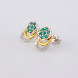 Topos Tres Aros Sello Flor 3.25gr / 1.3cm / Esmeraldas 22pts Diamantes 7pts Dos Oros Amarillo Blanco 18K (Joya) ©