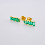 Stud Earrings Square Line Emeralds 2 Qts 1.9gr / 1/2 in / 18K Yellow Gold ©