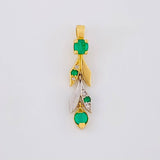 Dije Liana De Hojas 1.6gr / 2.8cm / Articulada Esmeraldas 32Ptos Diamante 5Pts Dos Oros Amarillo Blanco 18K (Joya) ©