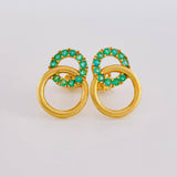 Stud Earrings Overlapping Hoops 3.2gr / Emeralds 84pts Lobster Claw Yellow Gold Butterfly (Jewel) ©