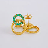 Stud Earrings Overlapping Hoops 3.2gr / Emeralds 84pts Lobster Claw Yellow Gold Butterfly (Jewel) ©
