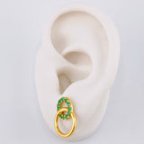 Stud Earrings Overlapping Hoops 3.2gr / Emeralds 84pts Lobster Claw Yellow Gold Butterfly (Jewel) ©