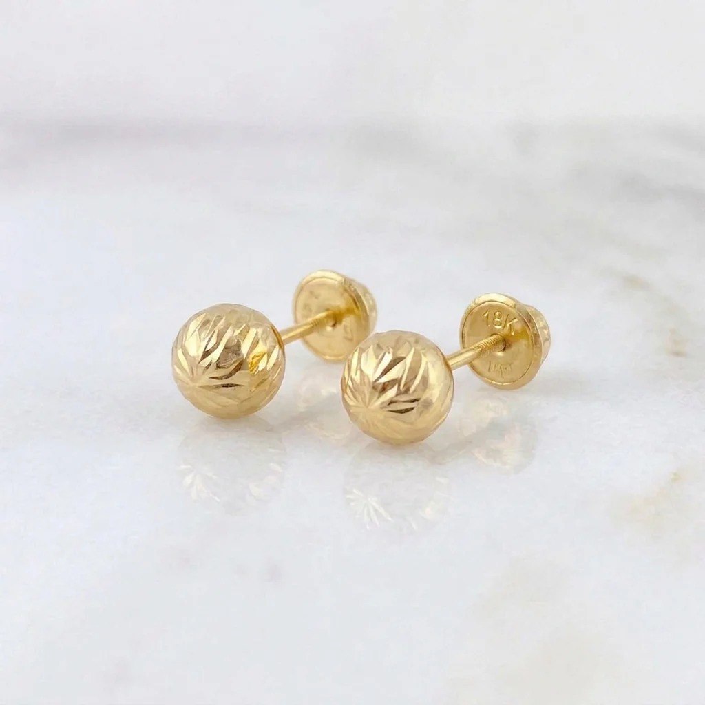 Diamond Cut Bead Stud Earrings 0.7g / in / 6mm Yellow Gold 18K