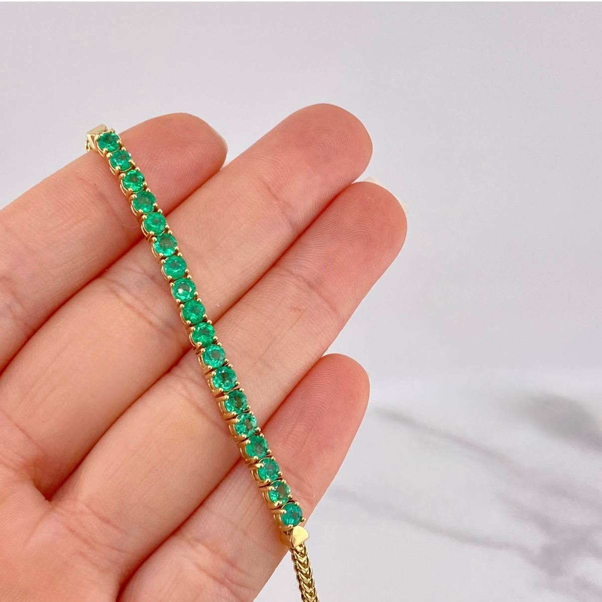 Franco Bracelet Tennis Emeralds 3.3Qts 7.7g / 6 3/4 in / 3.5mm Yellow Gold 18K