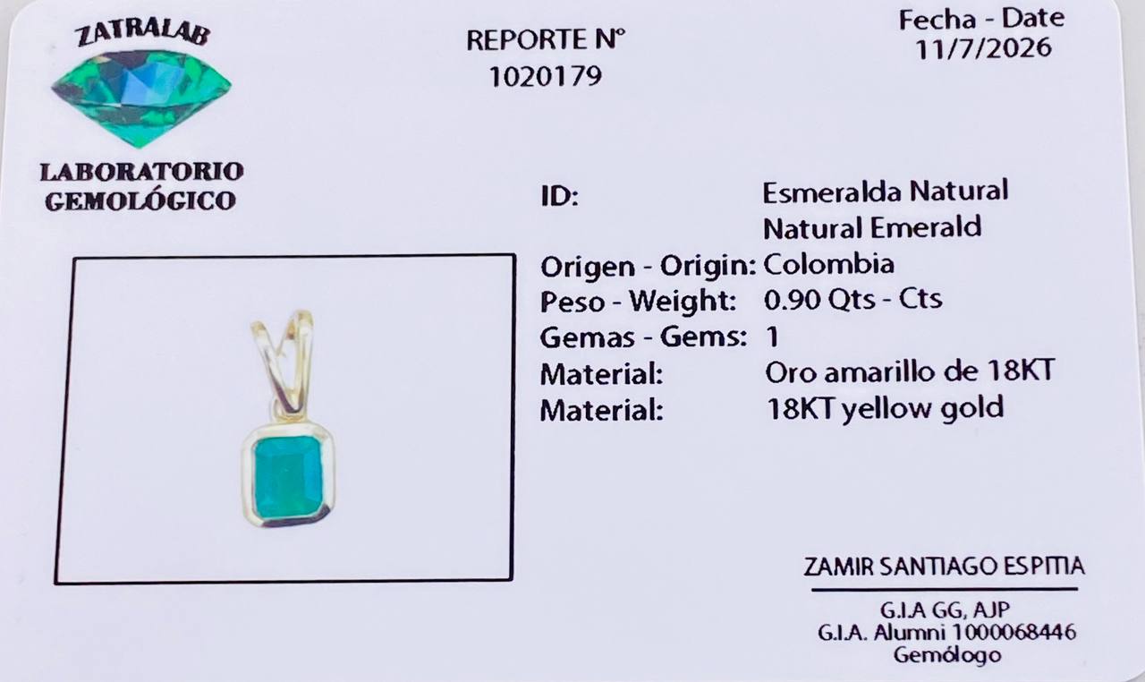 Dije Marco Cuadrado Esmeralda 90pts 1.55g / 1/2 in Oro Amarillo 18K