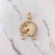 Pendant Horseshoe Horse 13.4gr / 5.2cm / White Zircons Green Two Yellow White Gold 18K $
