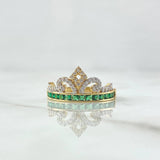 Crown Ring 3gr / T6 1/2 / White Zircons green 18K Yellow Gold ©