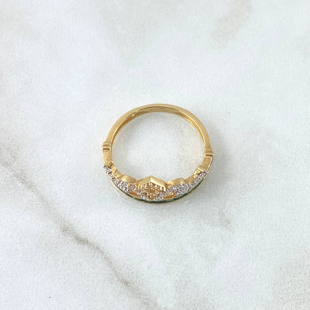 Crown Ring 3gr / T6 1/2 / White Zircons green 18K Yellow Gold ©