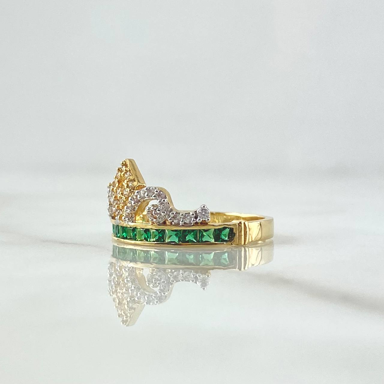 Crown Ring 3gr / T6 1/2 / White Zircons green 18K Yellow Gold ©