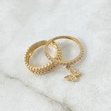 Couple Ring Butterfly Pendant 4.55gr / Size 6- 6 1/4 / White Zircons 18K Yellow Gold ©