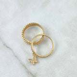 Couple Ring Butterfly Pendant 4.55gr / Size 6- 6 1/4 / White Zircons 18K Yellow Gold ©