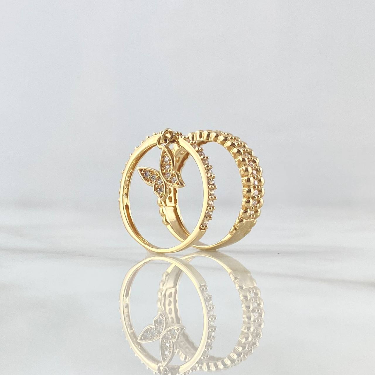 Couple Ring Butterfly Pendant 4.55gr / Size 6- 6 1/4 / White Zircons 18K Yellow Gold ©