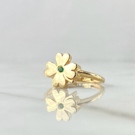 Anillo Trebol Liso 2gr / T7 1/2 / Liso Circon Verde Oro Amarillo 18K *