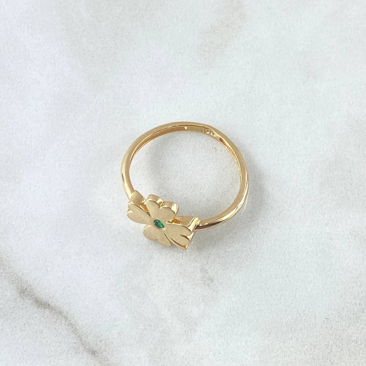 Anillo Trebol Liso 2gr / T7 1/2 / Liso Circon Verde Oro Amarillo 18K *