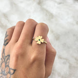 Ring Clover Smooth 2.15gr / Size 7 / Smooth Green Zircon 18K Yellow Gold ©