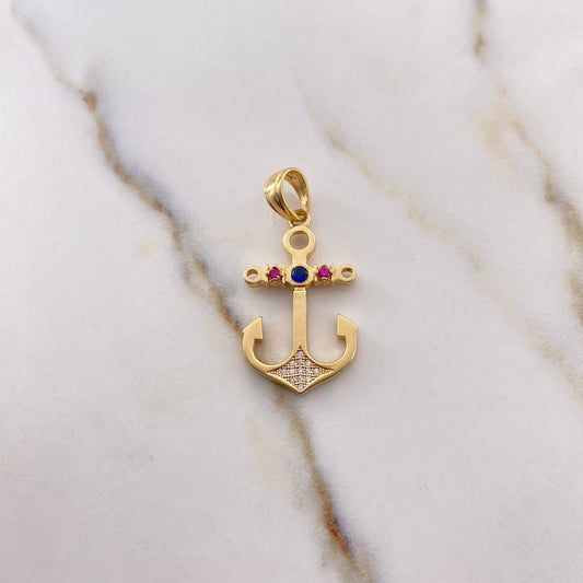 Pendant Anchor 3.5gr / 3.6cm / White Fuchsia Blue Zircons Two 18K Yellow White Gold $
