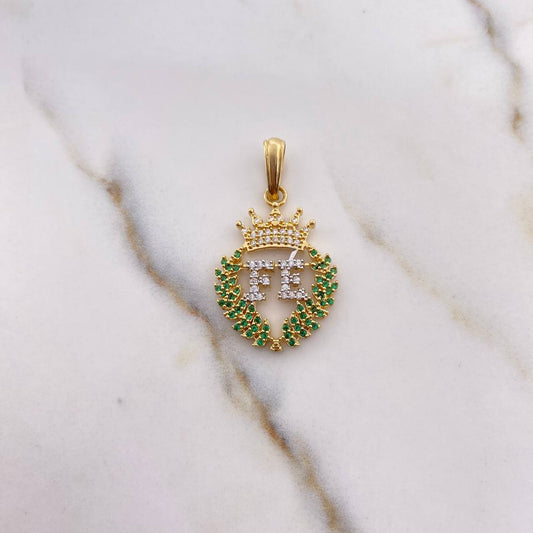Pendant Corona Fe 4.6gr / 3.3cm / White Green Zircons 18K Yellow Gold $