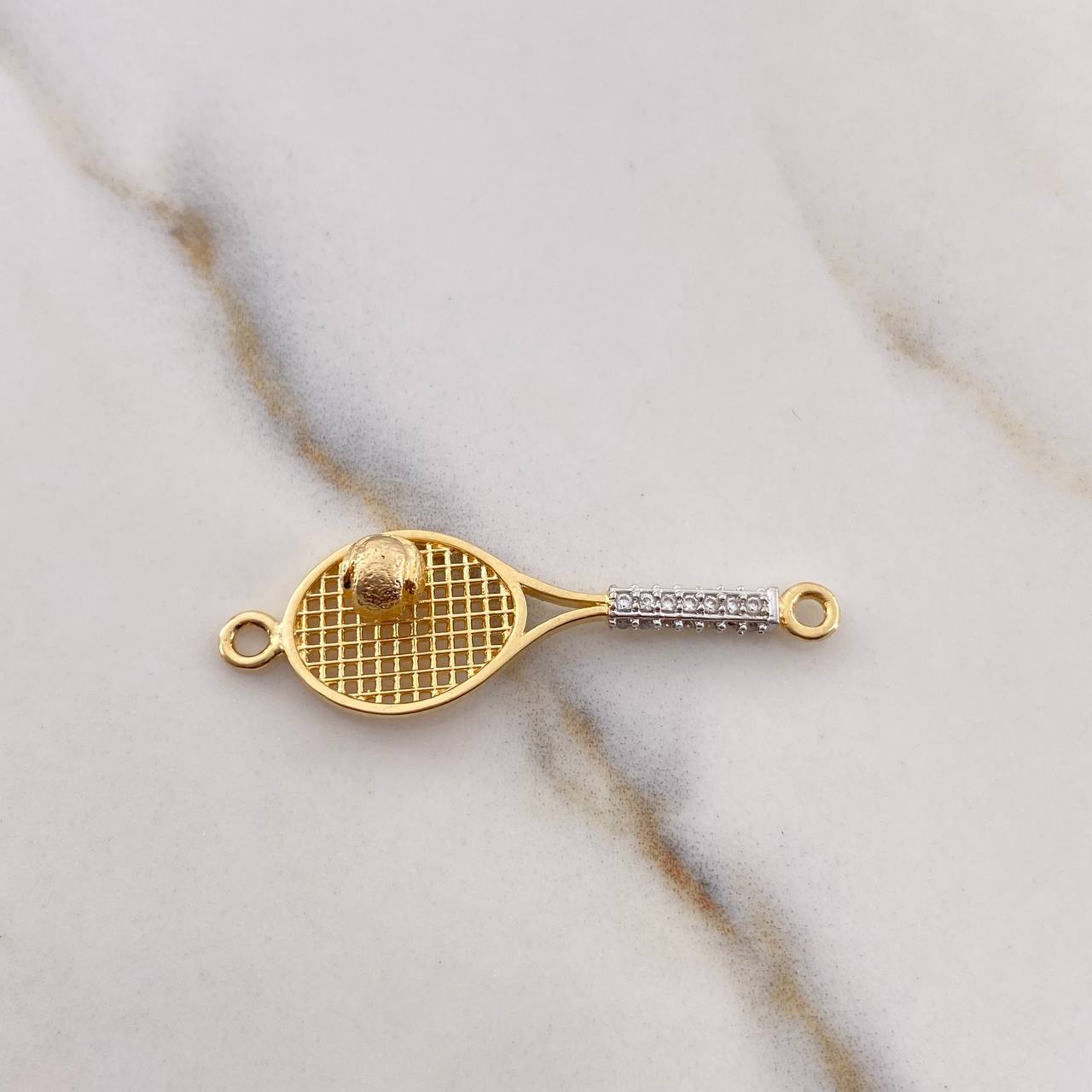 Charm Racket 2.2gr / 3.5cm / White Zircons 18K Yellow Gold $