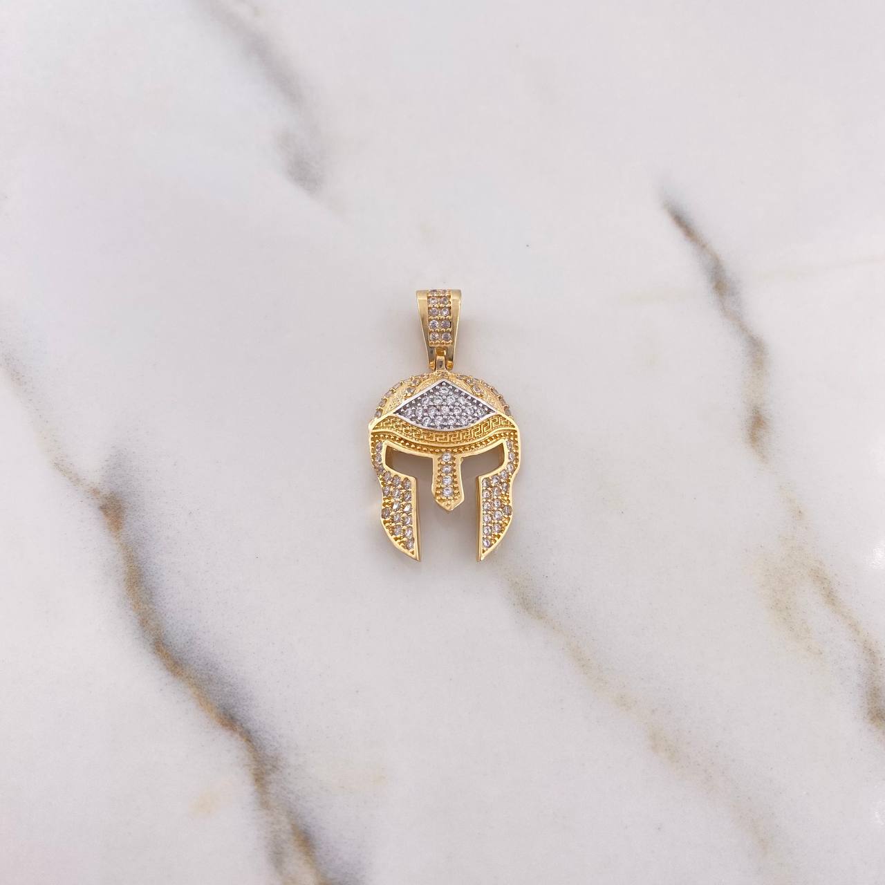 Pendant Gladiator Helmet 3.6gr / 3cm / White Zircons Two-tone Yellow and White 18K $