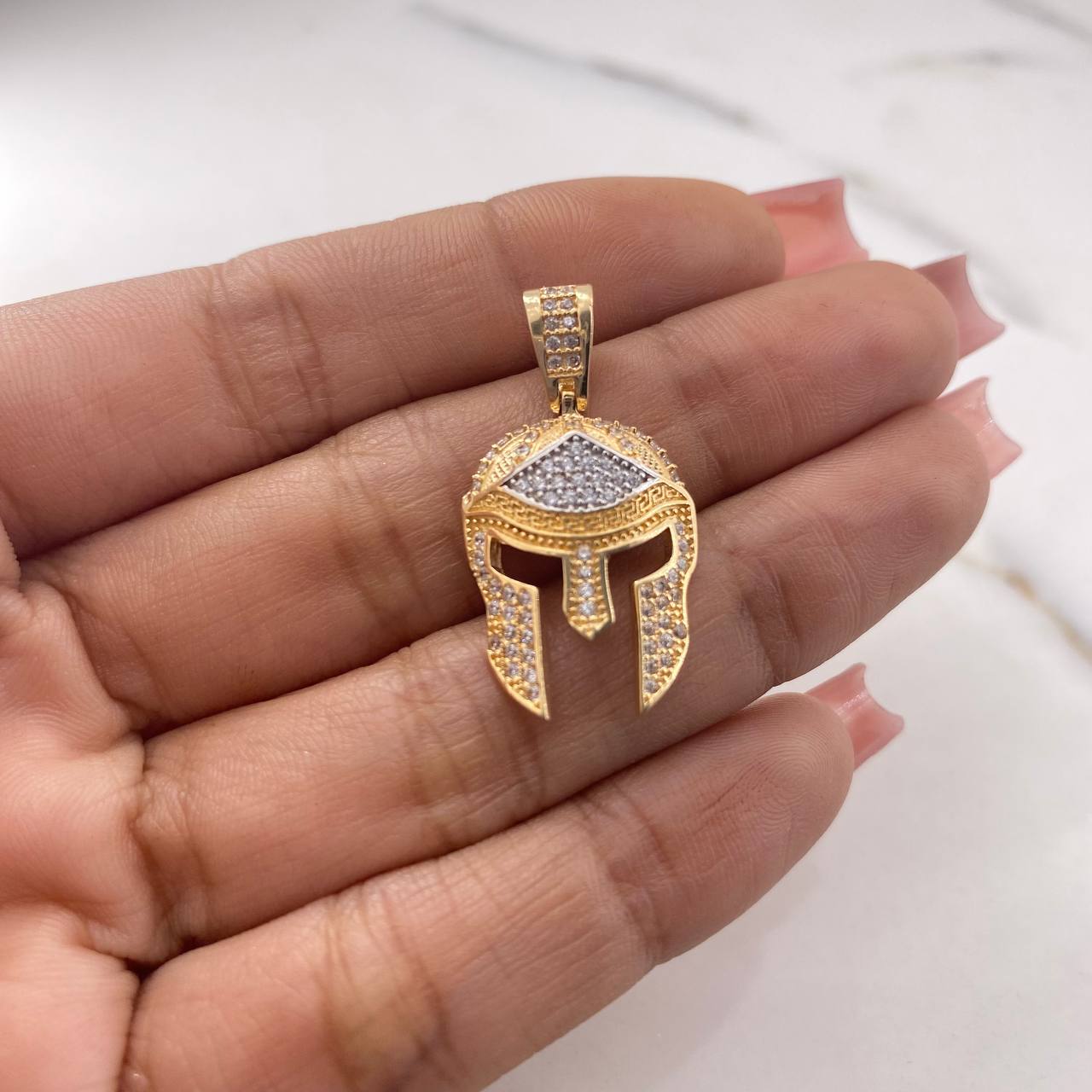 Pendant Gladiator Helmet 3.6gr / 3cm / White Zircons Two-tone Yellow and White 18K $
