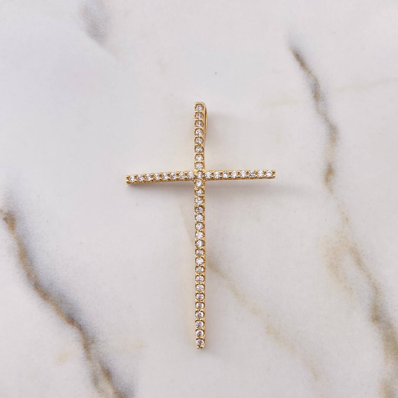 Pendant Cross 3.3gr / 5cm / White Zirconia 18K Yellow Gold $