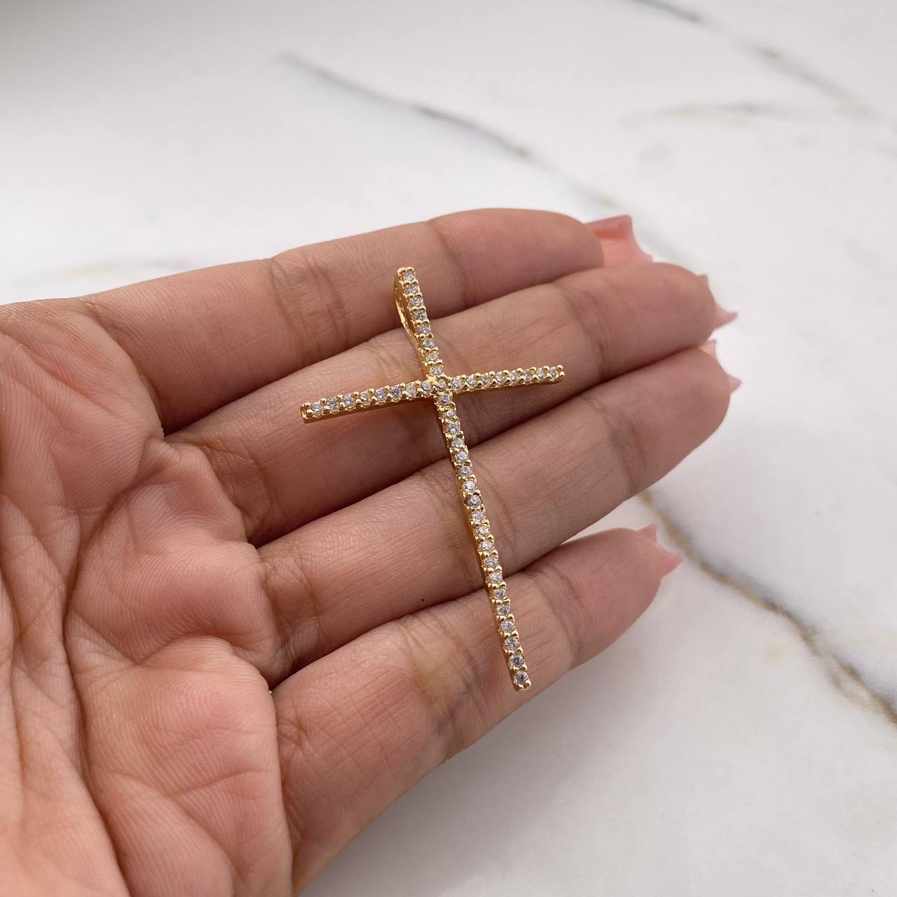 Pendant Cross 3.3gr / 5cm / White Zirconia 18K Yellow Gold $