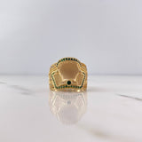 Horse Saddle Ring 10.9gr / Size 9 1/2 / White and Green Zircons 18K Yellow Gold $