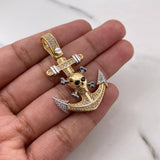 Pendant Skull Anchor 9.3gr / 4.2cm / Black and White Zircons Three 18K Golds $