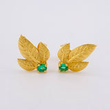 Stud Earrings Triple Sheet 2.35gr / 1.4cm / Mini Emerald 18 pts Yellow Gold (Jewel) ©