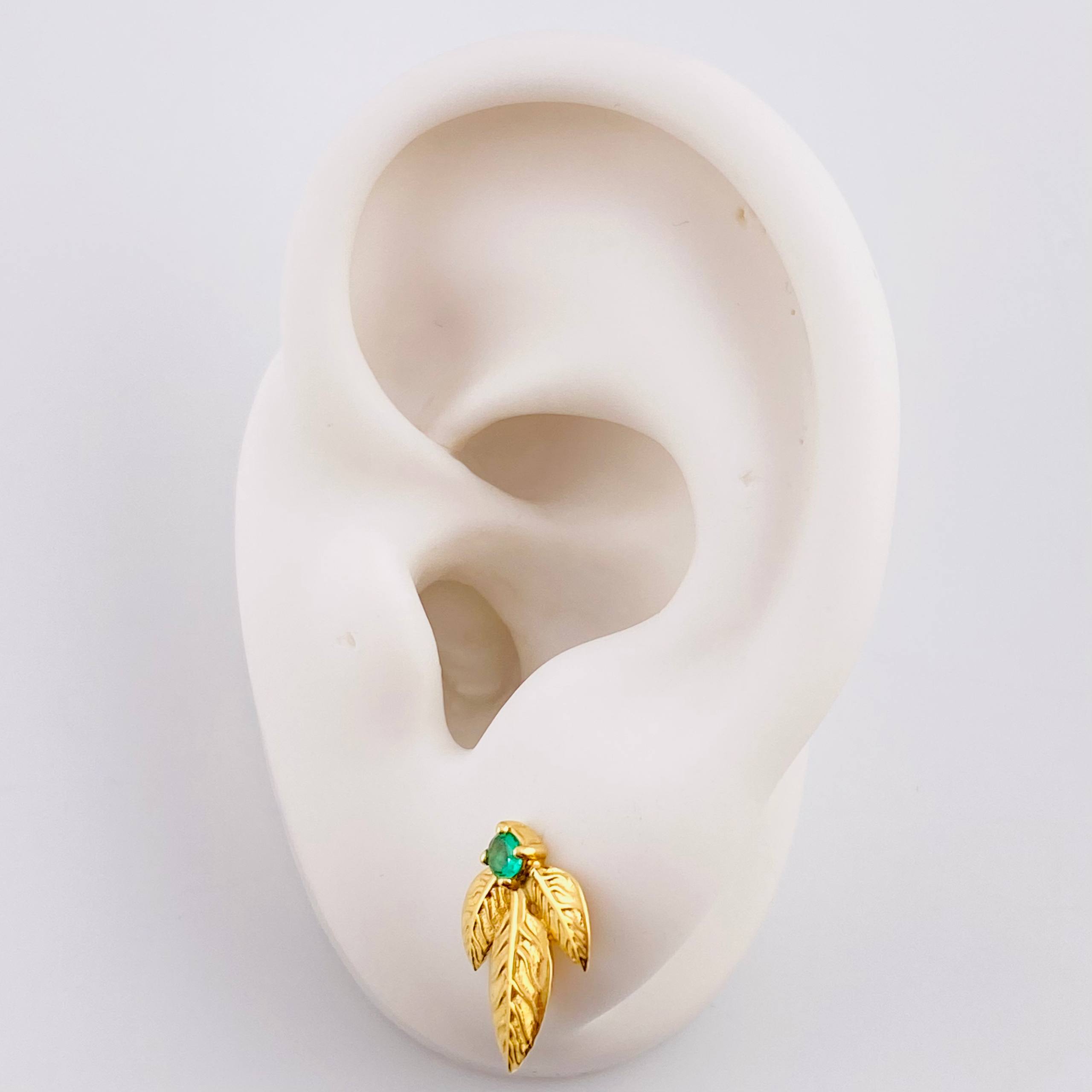 Stud Earrings Triple Sheet 2.35gr / 1.4cm / Mini Emerald 18 pts Yellow Gold (Jewel) ©